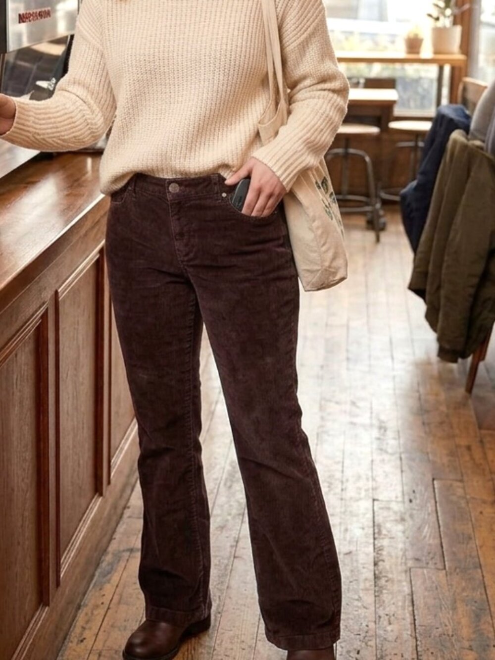 Lands End Womens Corduroy Pants 10 Brown Stretch Mid Rise Flare NWOT